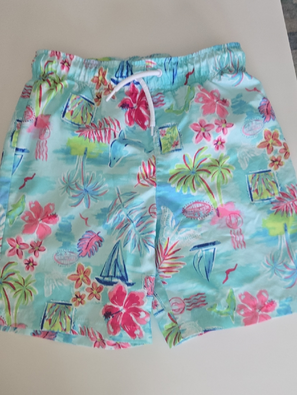 Place Mint Floral Swim Shorts with Pink and Green Accents